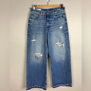 GAP Wide Baggy‎ Low Rise Jeans Size 4 Distressed Blue Casual Relaxed Grunge